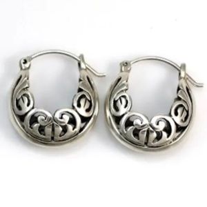 Silpada 925 Sterling Silver Filigree Open Hoop Huggie Post Earrings P1126